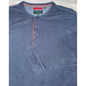 ORVIS Mens Long Sleeve Henley Shirt Blue Textured Knit Casual Size XL